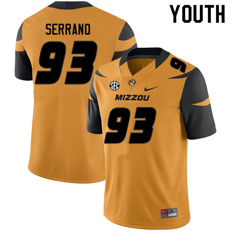 Youth #93 Andrew Serrano Missouri Tigers College Football Jerseys Sale-Yellow - Click Image to Close